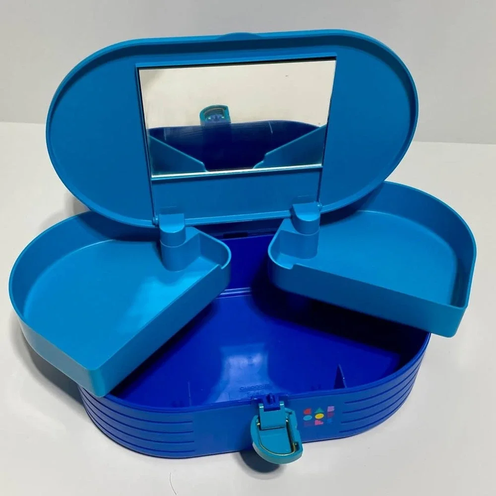 90s Vintage Caboodles 2615 Makeup Organizer Case Blue Teal Retro Vanity Box USA